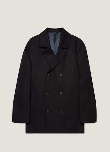 Men's Boiled Wool Pea Coat in Navy