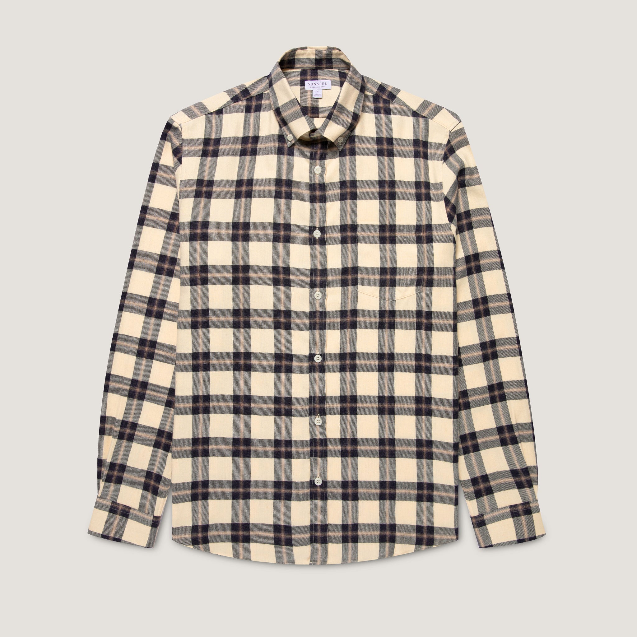 Men's Button Down Flannel Shirt in Truffle Check